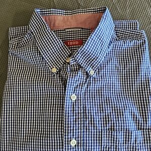 Izod Men's Blue and White Gingham Shirt